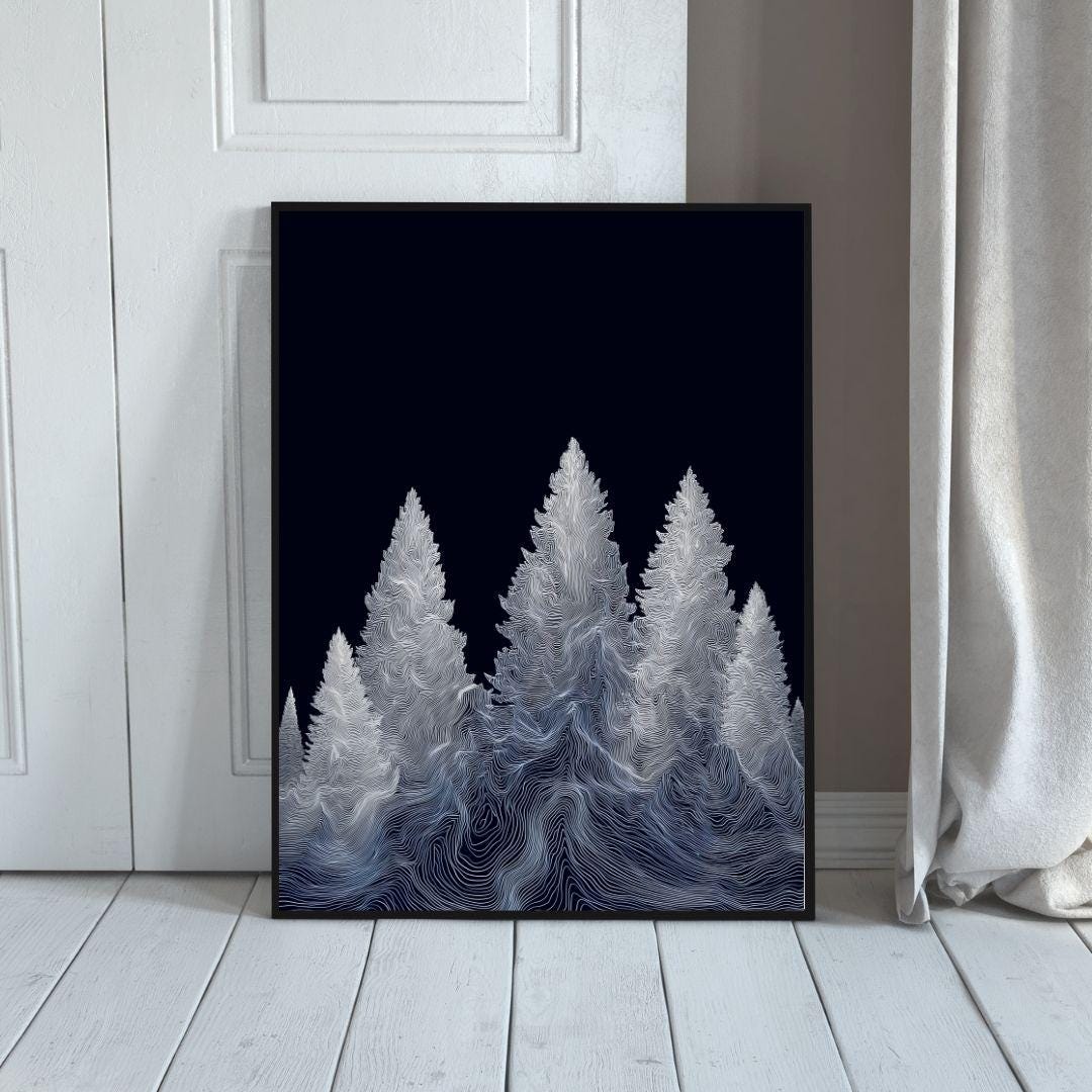 Monochrome Tree Line Art Print (B)