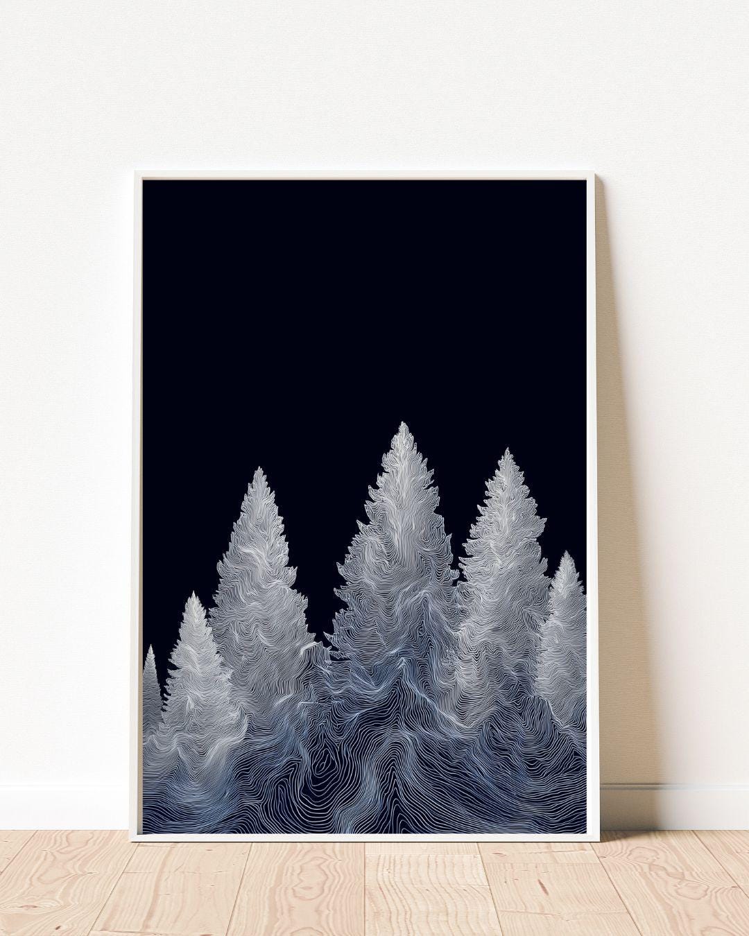 Monochrome Tree Line Art Print (B)