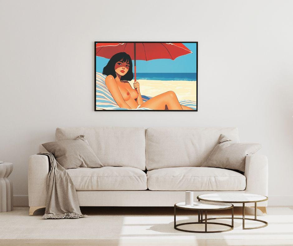 Nude Sunbathing Woman Art Print