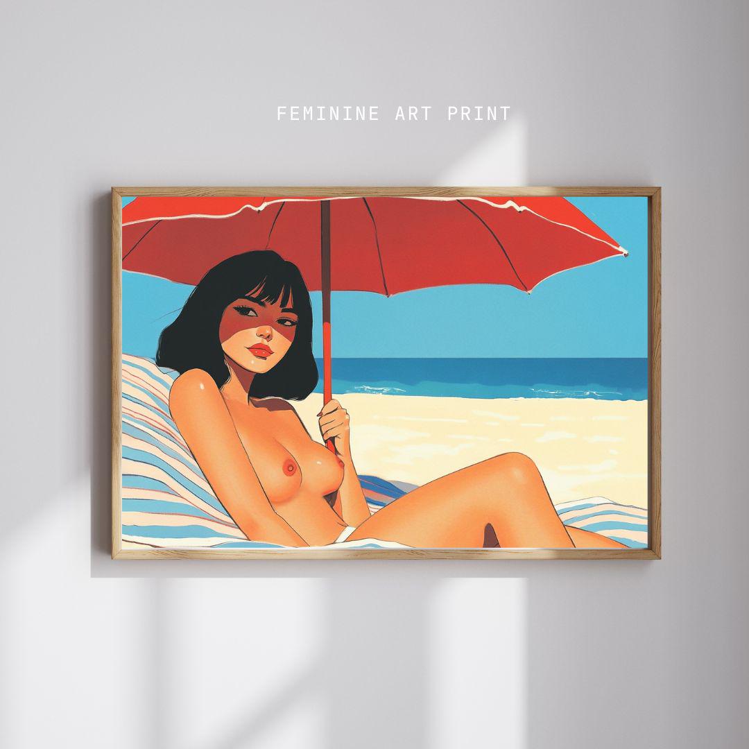 Nude Sunbathing Woman Art Print