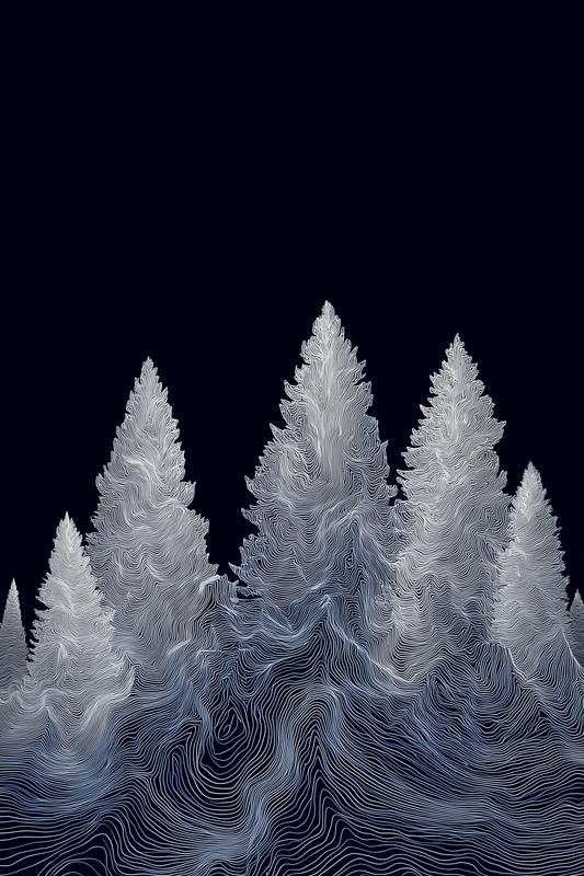 Monochrome Tree Line Art Print (B)