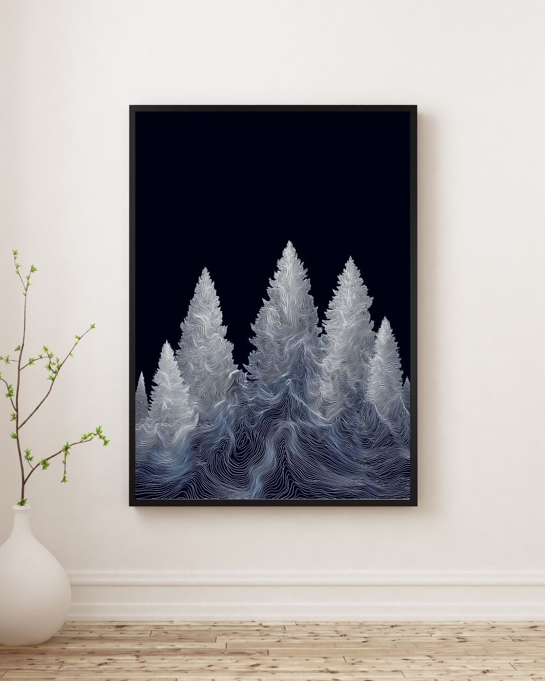 Monochrome Tree Line Art Print (B)